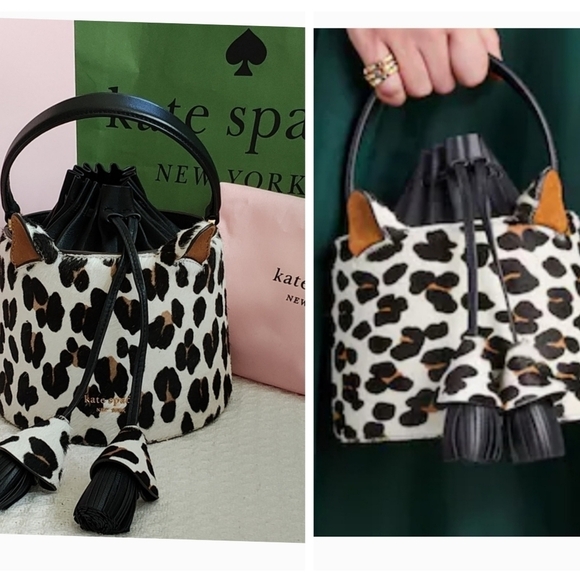 New Kate Spade Buttercup Leopard Haircalf Bucket Bag Crossbody - Picture 1 of 16